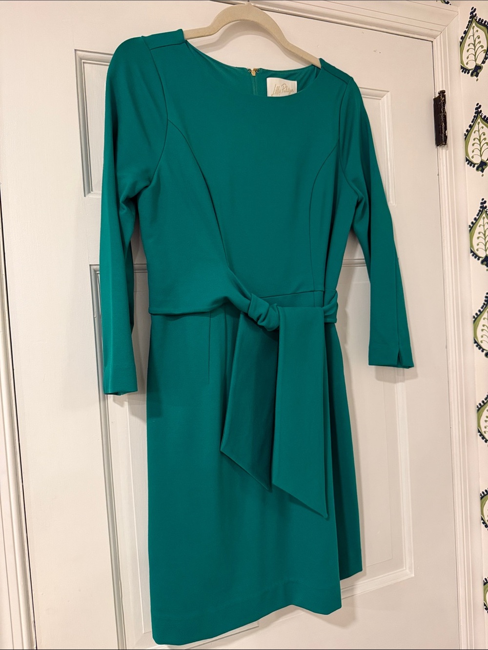 Lilly Pulitzer Teal Long-Sleeve Tie-Waist Ponte Dress